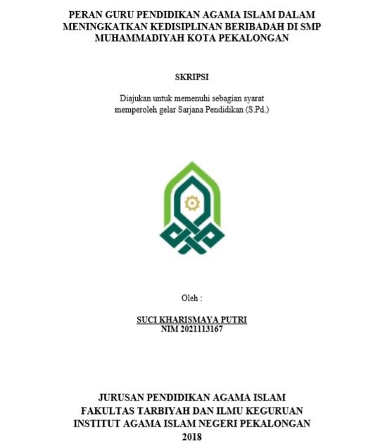 Peran Guru Pendidikan Agama Islam Dalam Meningkatkan Kedisiplinan Beribadah Di SMP Muhammadiyah Kota Pekalongan