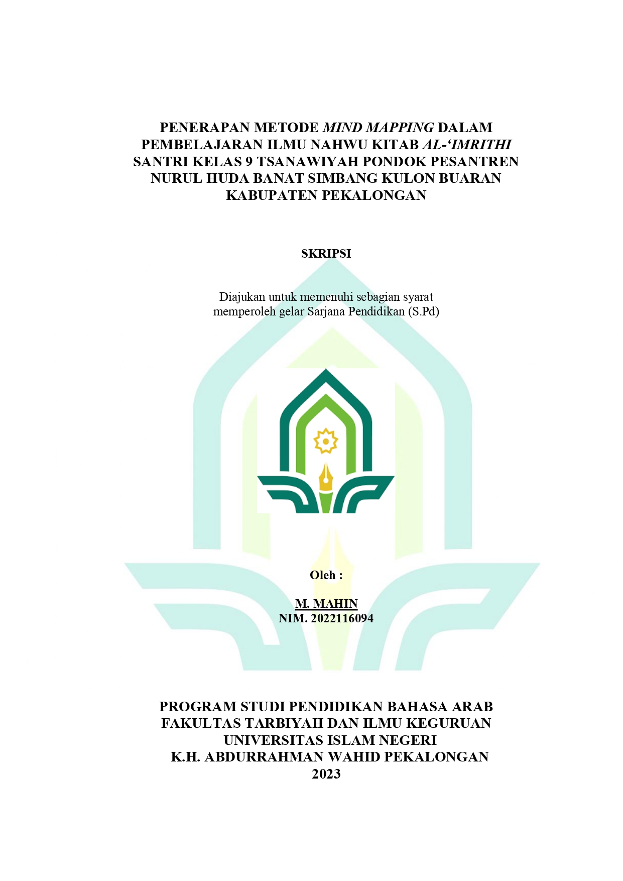 Penerapan Metode Mind Mapping Dalam Pembelajaran Ilmu Nahwu Kitab Al-Imrithi di Pondok Pesantren Nurul Huda Banat Simbang Kulon Buaran Pekalongan