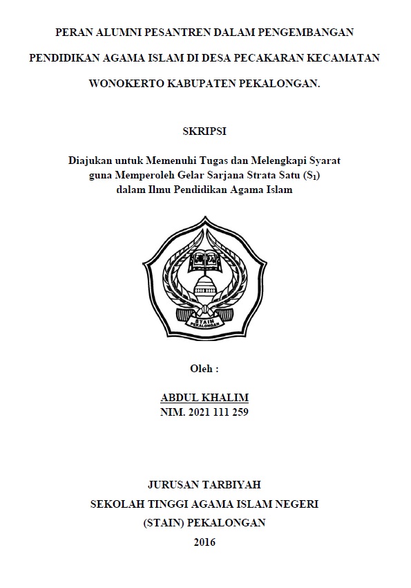 Peran Alumni Pesantren dalam Pengembangan Pendidikan Agama Islam di Desa Pecakaran Kecamatan Wonokerto Kabupaten Pekalongan