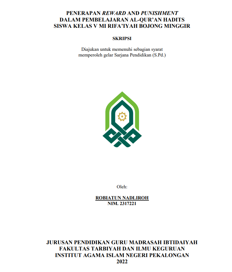 Penerapan Reward And Punishment dalam Pembelajaran Al Qur,an Hadits Siswa Kelas V MI Rifa'yah Bojong Minggir