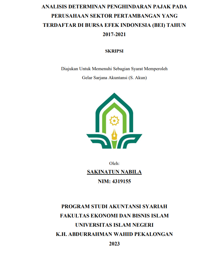 Analisis Determinan Penghindaran Pajak Pada Perusahaan Sektor Pertambangan yang Terdaftar di Bursa Efek Indonesia (BEI) Tahun 2017-2021