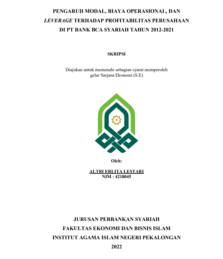 Pengaruh Modal, Biaya Operasional, Dan Leverage Terhadap Profitabilitas Perusahaan Di PT Bank BCA Syariah Tahun 2012-2021