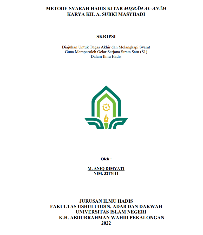 Metode Syarah Hadisty Kitab Misbah Al Anam Karya K.H.A Subki Masyhadi