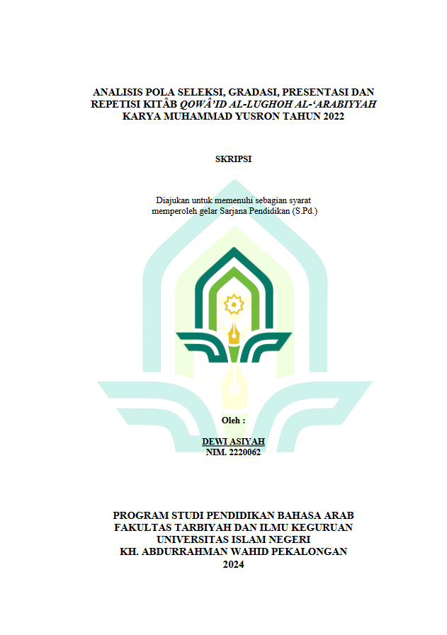 Analisis Pola Seleksi, Gradasi, Presentasi Dan Repetisi Kitâb Qowâ’id Al-Lughoh Al-‘Arabiyyah Karya Muhammad Yusron Tahun 2022