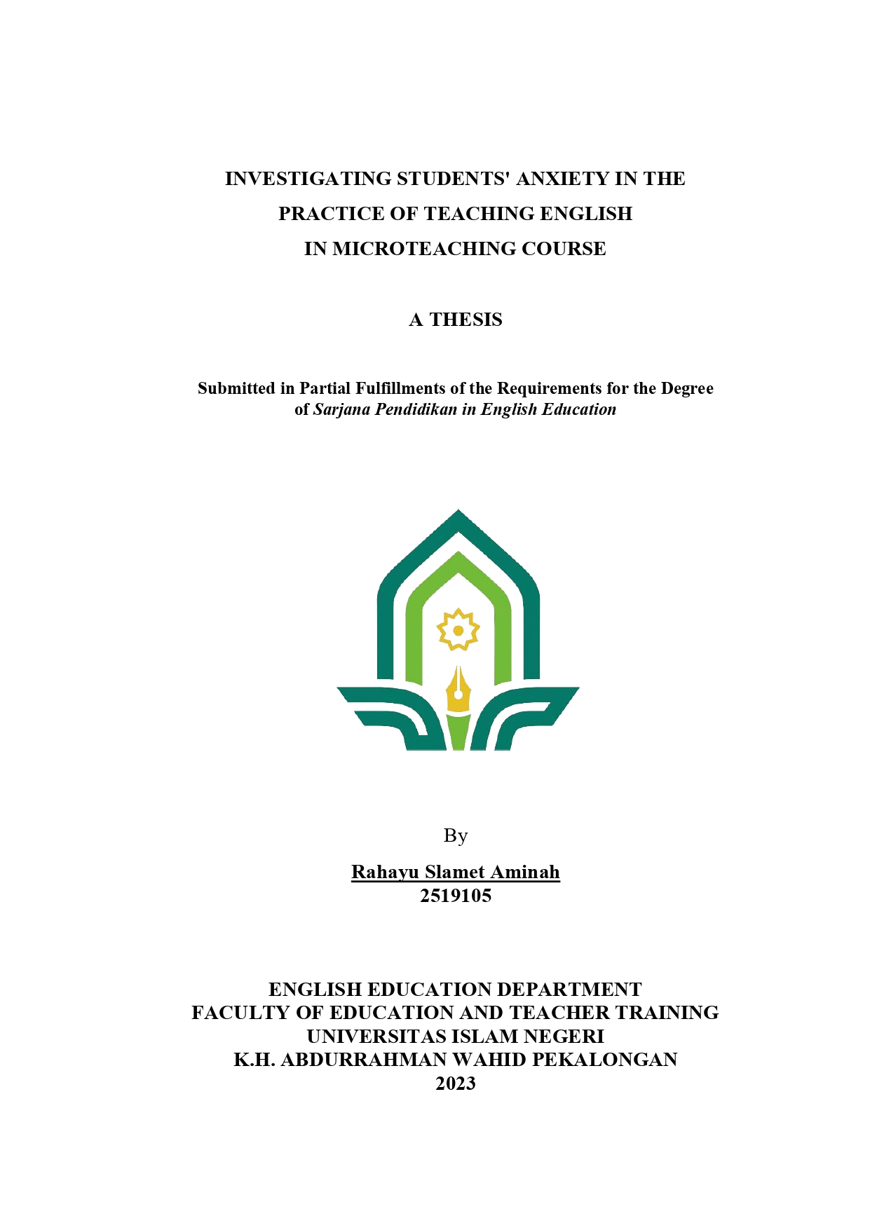 Investigating students' anxiety in the Practice of teaching english In microteaching course