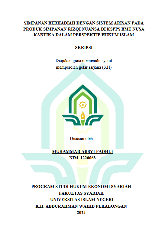 Simpanan Berhadiah Dengan Sistem Arisan Pada Produk Simpanan Rizqi Nuansa Di KSPPS BMT Nusa Kartika Dalam Perspektif Hukum Islam