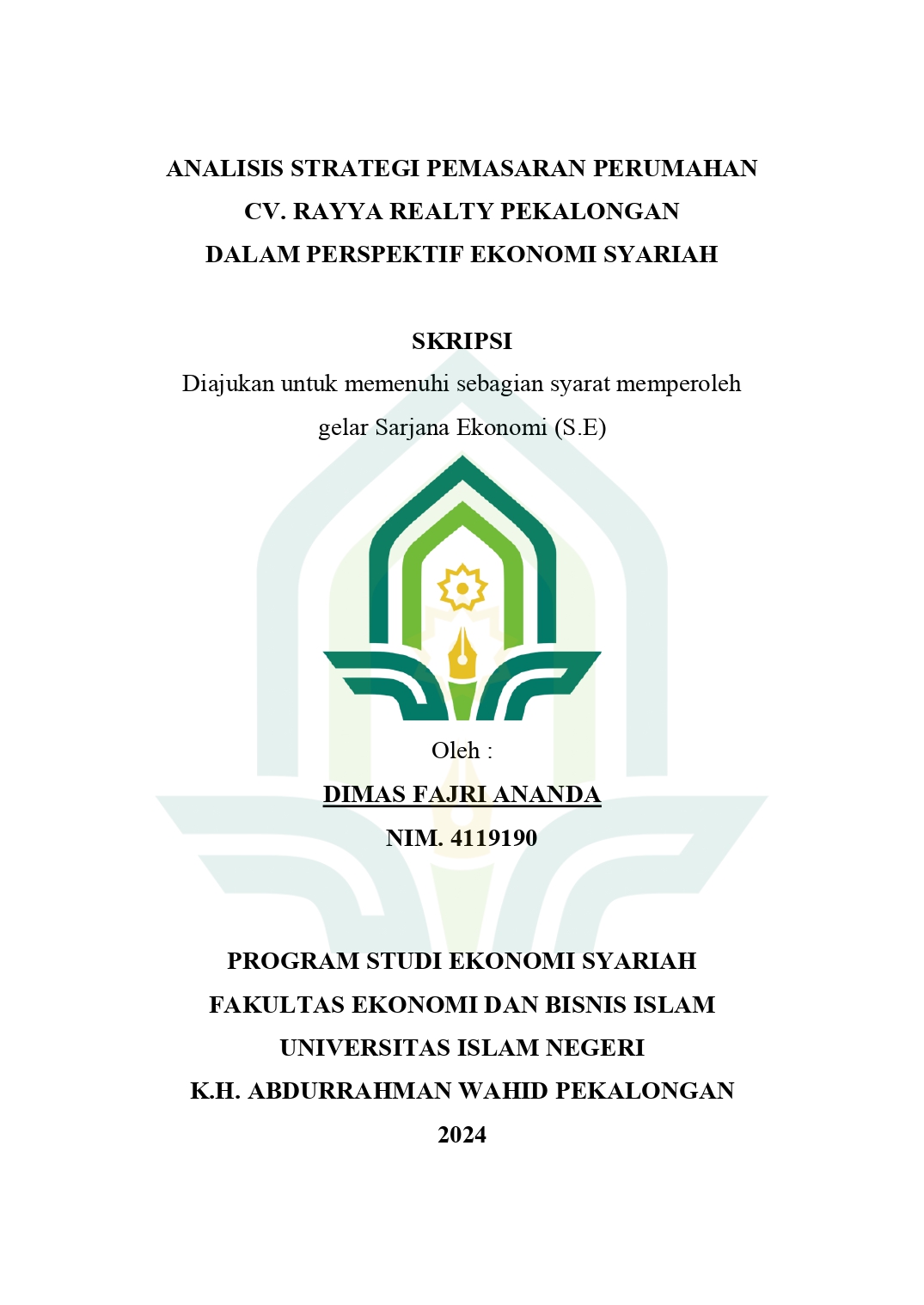 Analisis Strategi Pemasaran Perumahan CV. Rayya Realty Pekalongan Dalam Perspektif Ekonomi Syariah