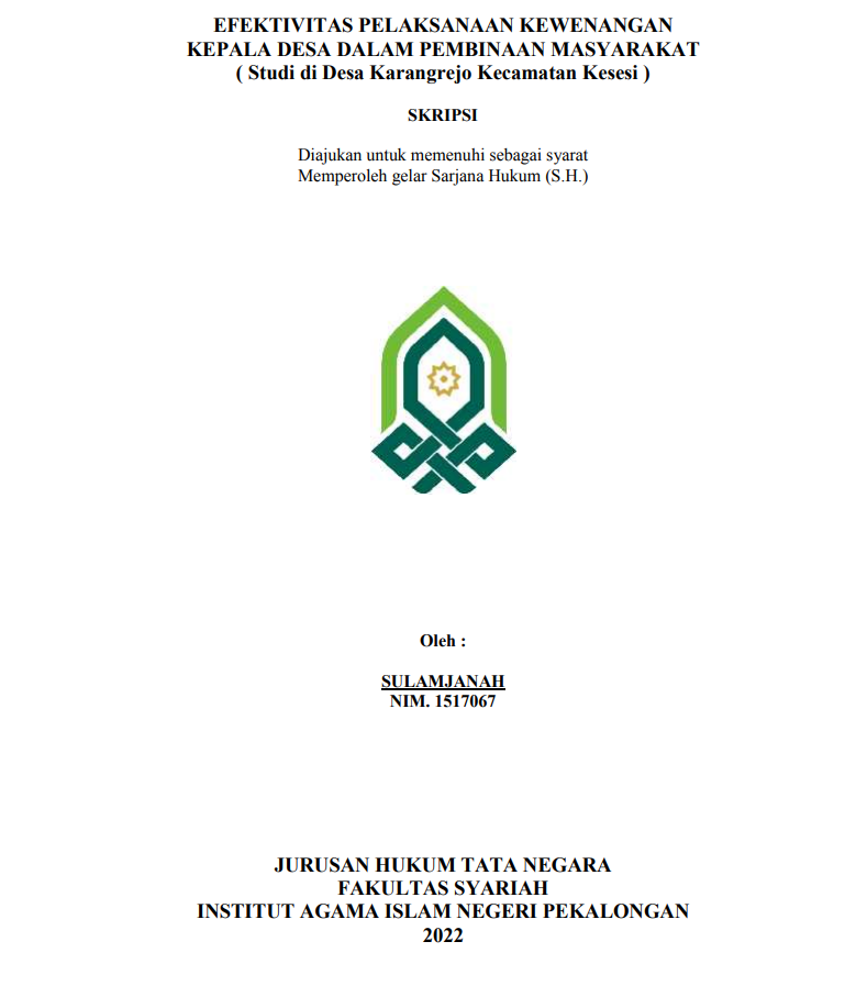 Efektivitas Pelaksanaan Kewenangan Kepala Desa dalam Pembinaan Masyarakat (Studi di Desa Karangrejo Kecamatan Kesesi)