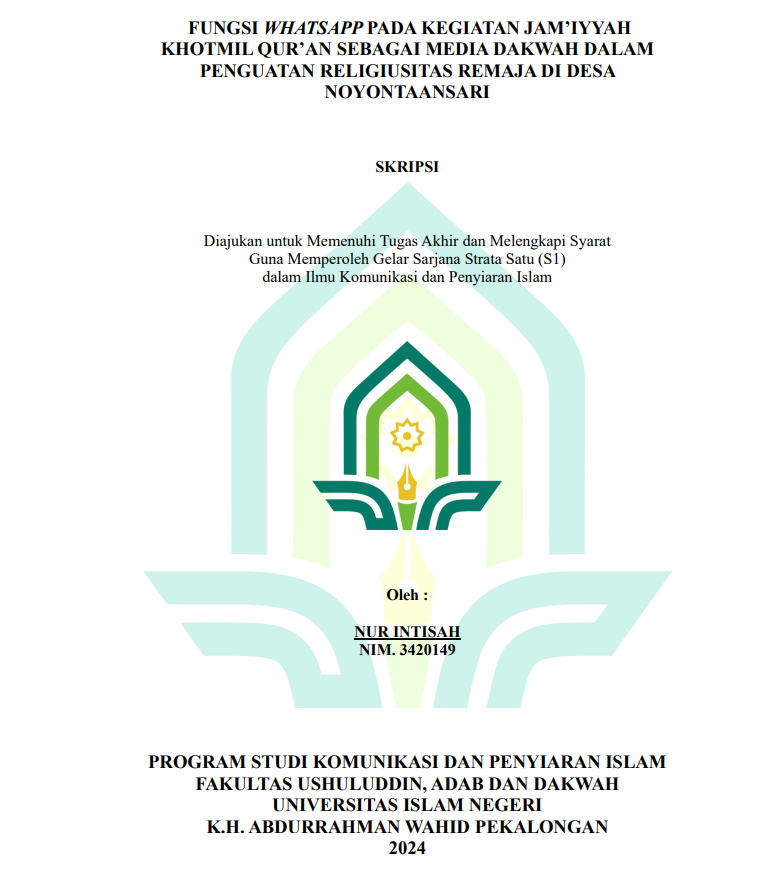 Fungsi Whatsapp Pada Kegiatan Jam'iyyah Khotmil Qur'an Sebagai Media Dakwah Dalam Penguatan Religiusitas Remaja di Desa Noyontaansari