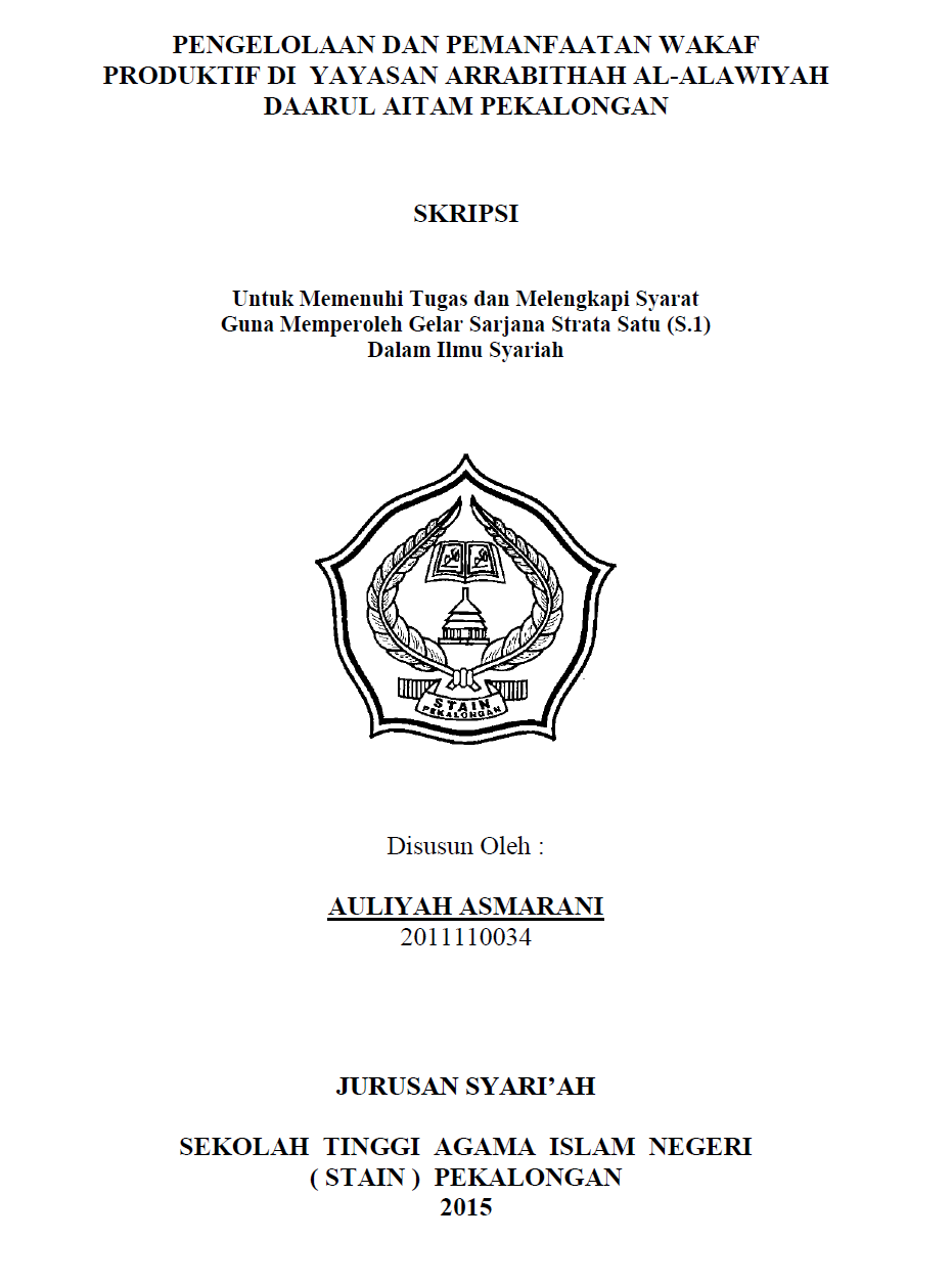 Pengelolaan Dan Pemanfaatan Wakaf Produktif Di Yayasan Arrabithah Al-Alawiyah Daarul Aitam Pekalongan