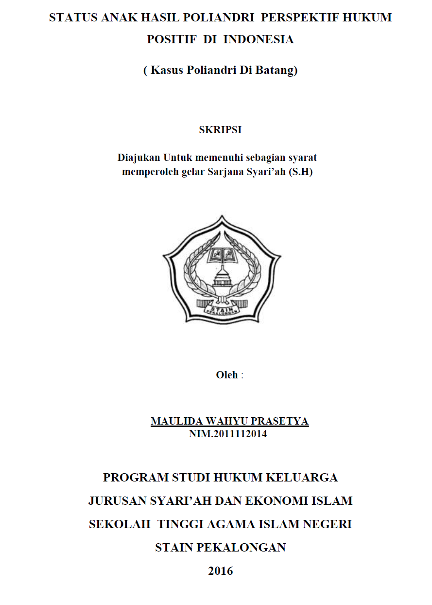 Status Anak Hasil Poliandri Perspektif Hukum Positif Di Indonesia (Kasus Poliandri di Batang)