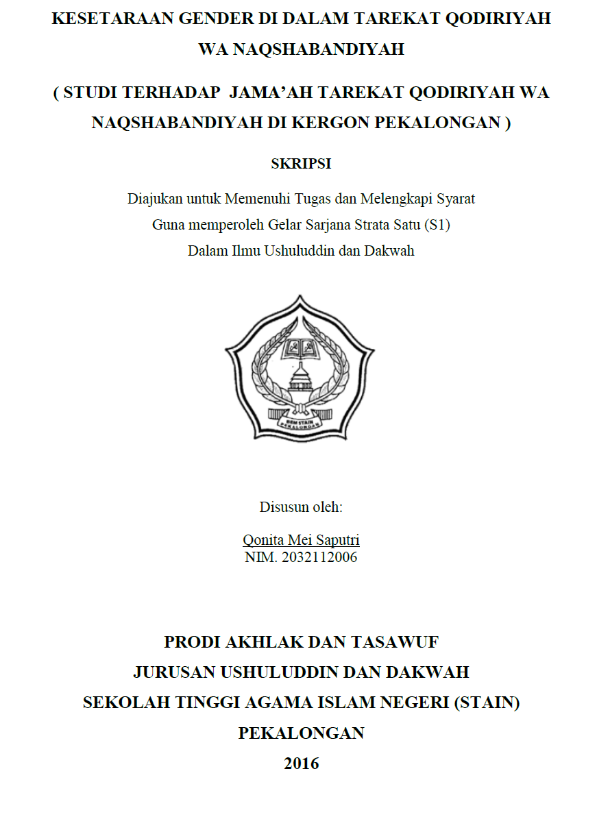 Kesetaraan Gender Di Dalam Tarekat Qodiriyah Wa Naqshabandiyah (Studi Terhadap Jama'ah Tarekat Qodiriyah Wa Naqshabandiyah Di Kergon Pekalongan)