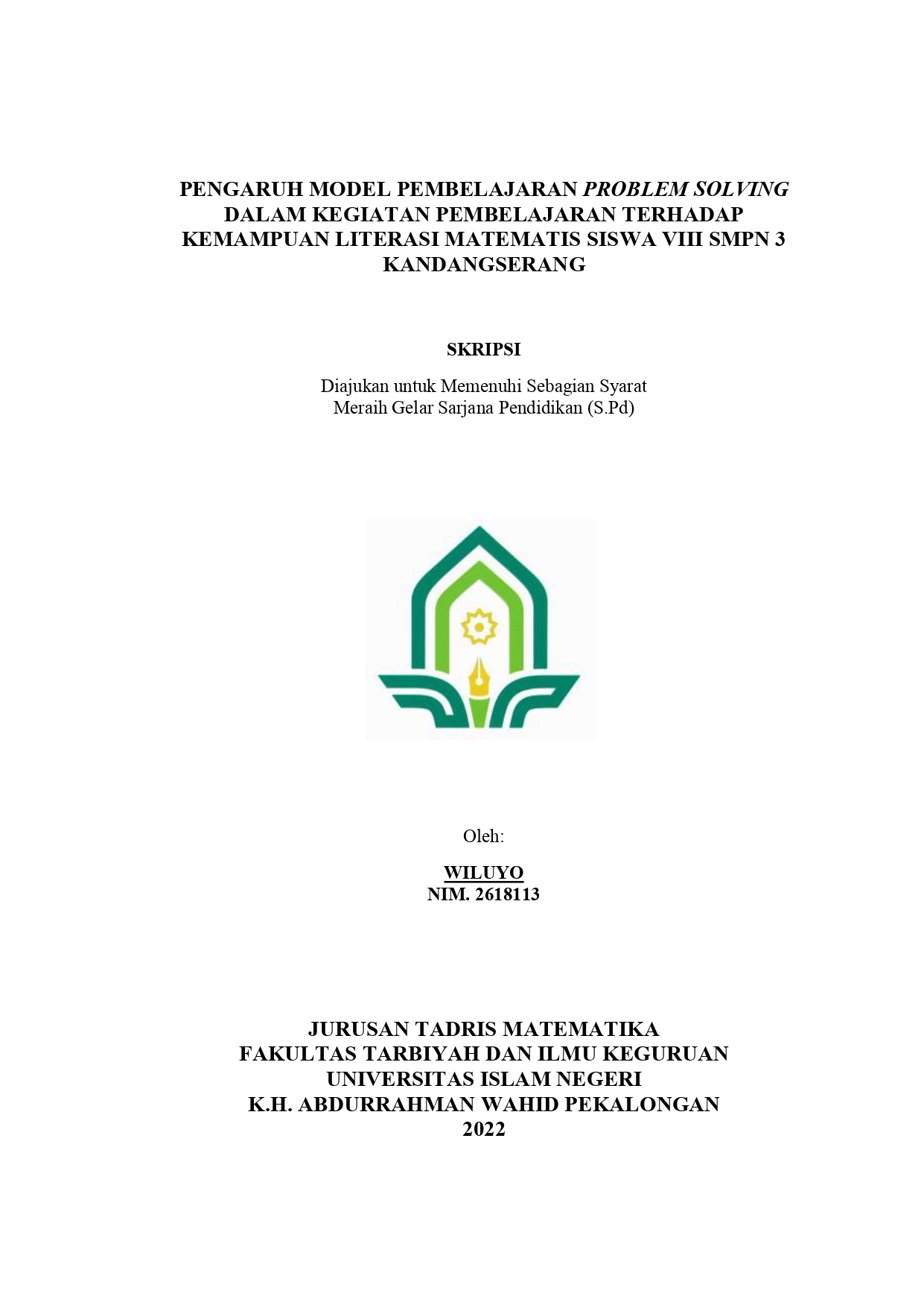 Pengaruh Model Pembelajaran Problem Solving Dalam Kegiatan Pembelajaran Terhadap kemampuan Literasi Matematis Siswa VIII SMPN 3 Kandangserang