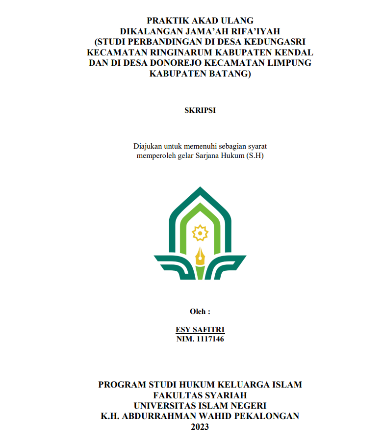 Praktik Akad Ulang Di Belakang Jama'ah Rifa'iyah (Studi Perbandingan di Desa Kedungsari Kecamatan Ringinarum Kabupaten Kendal dan di Desa Dororejo Kecamatan Limpung Kabupaten Batang)