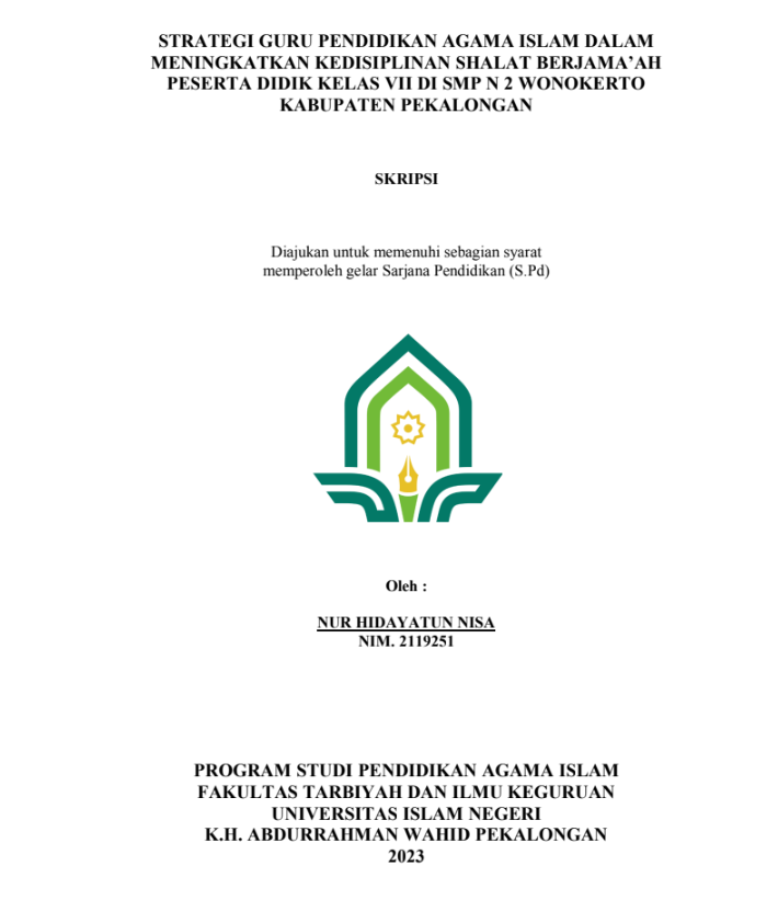 Strategi Guru Pendidikan Agama Islam Dalam Meningkatkan Kedisiplinan Shalat Berjama'ah Peserta Didik Kelas VII Di SMP N 2 Wonokerto Kabupaten Pekalongan