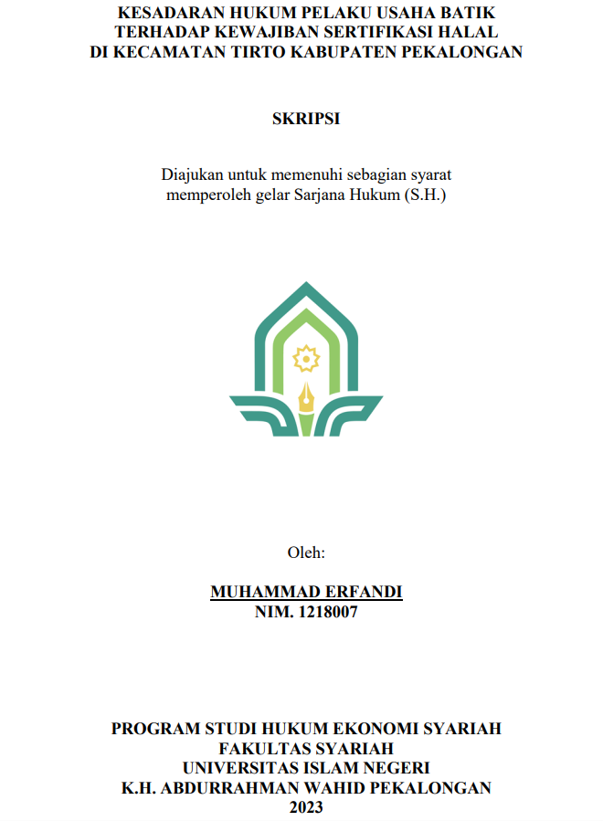 Kesadaran Hukum Pelaku Usaha Batik terhadap Kewajiban Sertifikasi Halal di Kecamatan Tirto Kabupaten Pekalongan