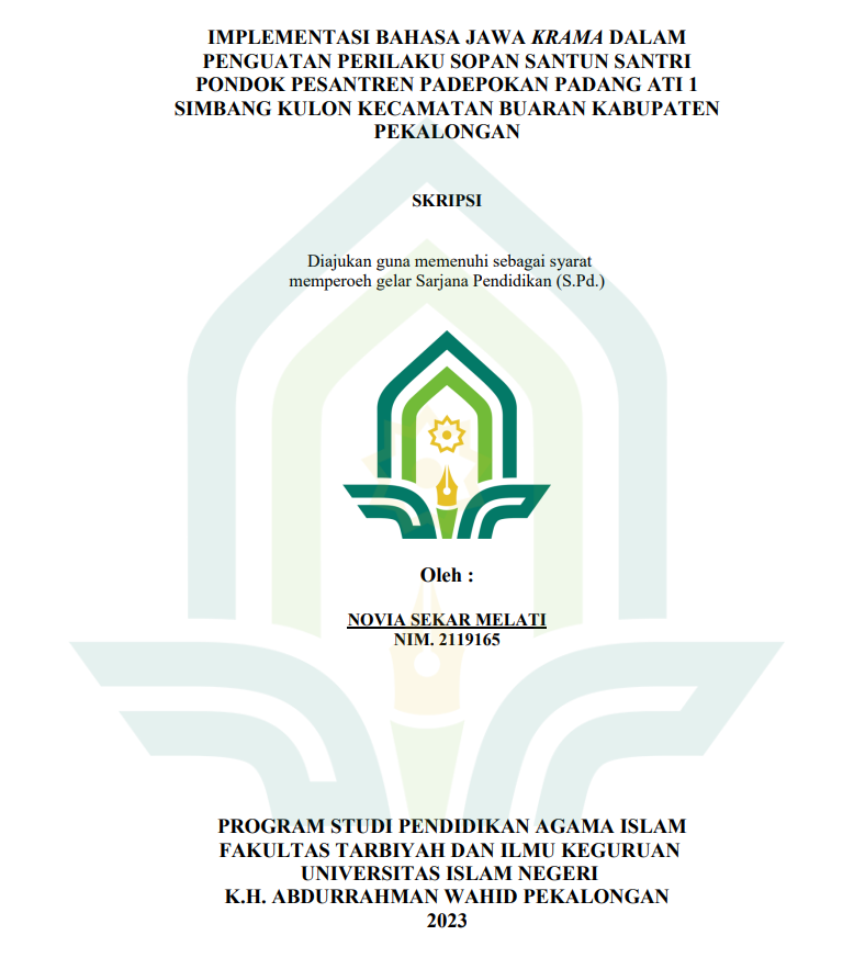 Implementasi Bahasa Jawa Krama Dalam Penguatan Perilaku Sopan Santun Santri Pondok Kulon Kecamatan Buaran Kabupaten Pekalongan