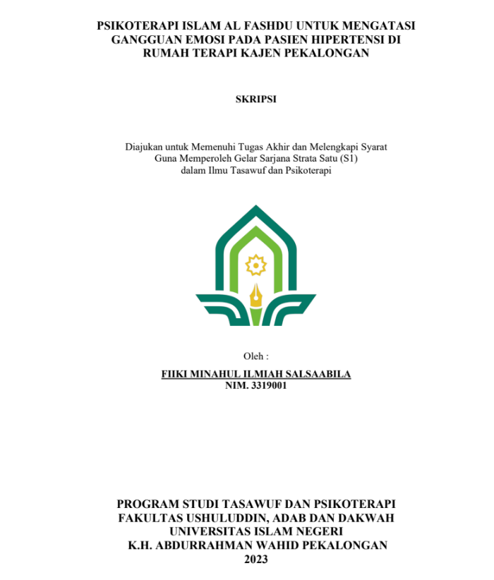 Psikoterapi Islam Al Fashdu untuk Mengatasi Gangguan Emosi pada Pasien Hipertensi di Rumah Terapi Kajen Pekalongan