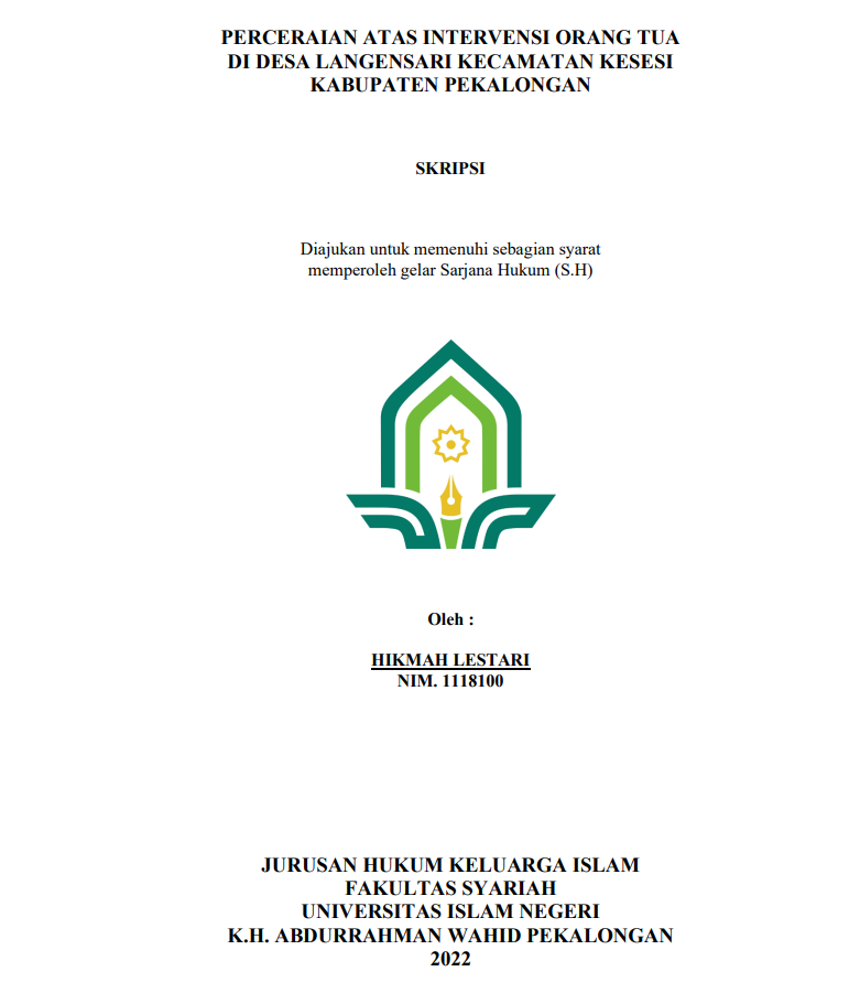 Perceraian Atas Intervensi Orang Tua di Desa Langensari Kecamatan Kesesi Kabupaten Pekalongan