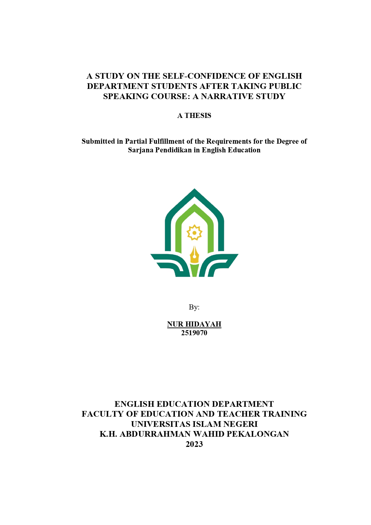 A Study On The Self-Confidence Of English Department Students After Taking Public Speaking Course: A Narrative Study