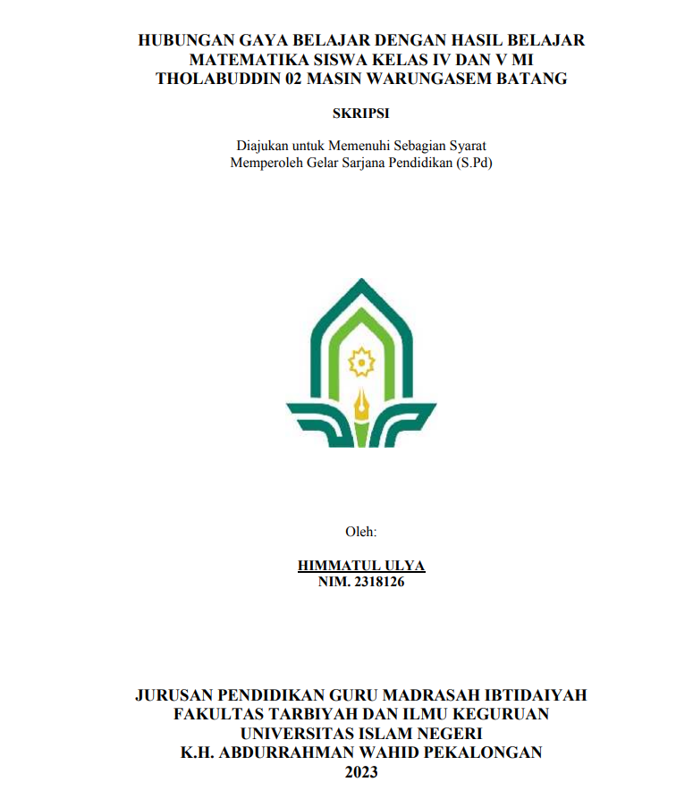 Hubungan Gaya Belajar dengan Hasil Belajar Matematika Siswa Kelas IV dan V MI Tholabuddin 02 Masin Warungasem Batang