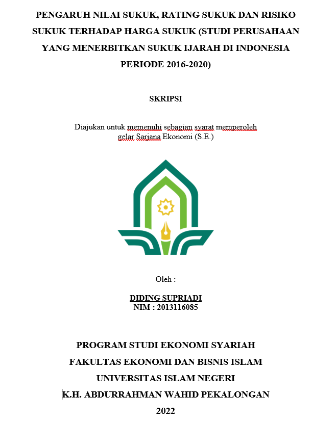 Pengaruh Nilai Sukuk, Rating Sukuk Dan Risiko Sukuk Terhadap Harga Sukuk (Studi Perusahaan Yang Menerbitkan Sukuk Ijarah di Indonesia Periode 2016-2020)