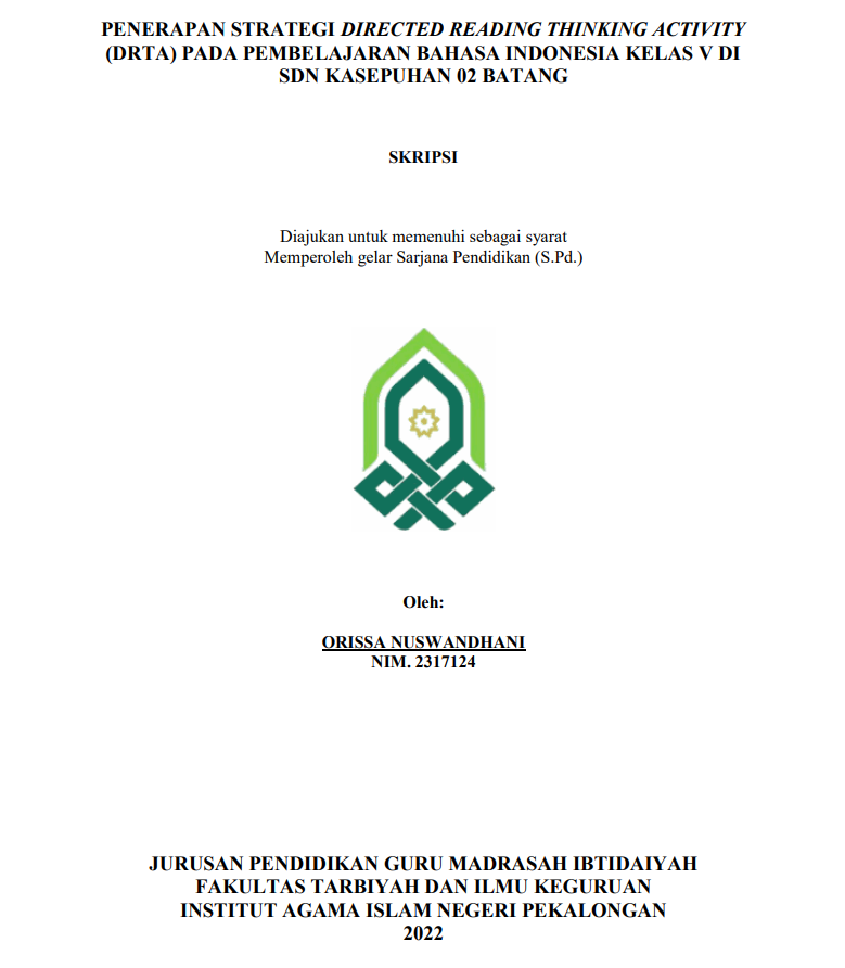 Penerapan Strategi Directed Reading Thinking Activity (DRTA) pada Pembelajaran Bahasa Indonesia Kelas V di SDN Kasepuhan 02 Batang