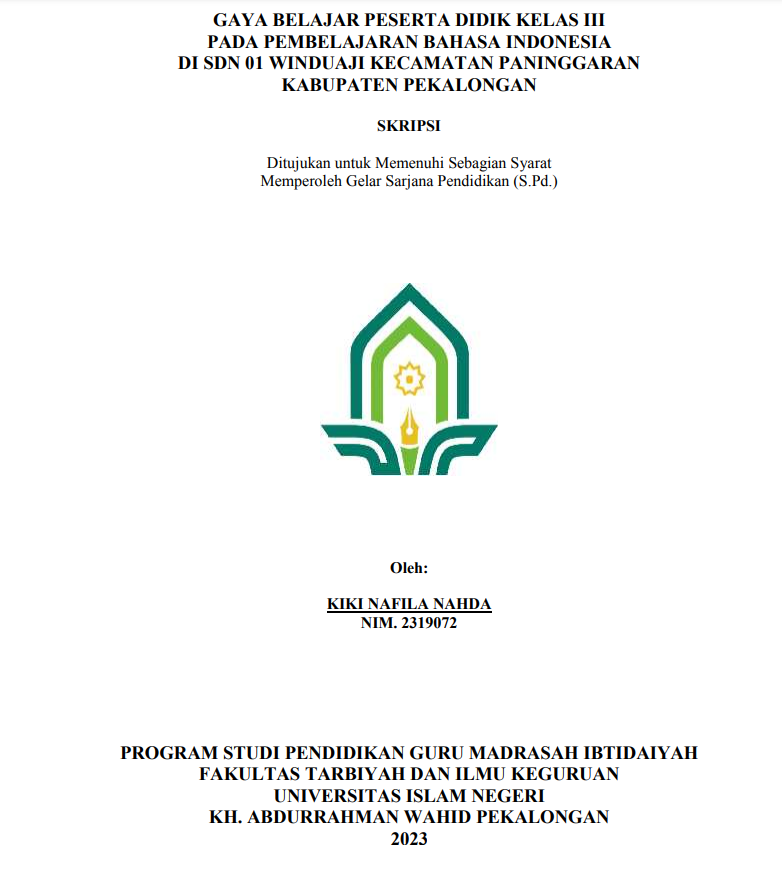 Gaya Belajar Peserta Didik Kelas III Pada Pembelajaran Bahasa Indonesia di SDN 01 Winduaji Kecamatan Paninggaran Kabupaten Pekalongan