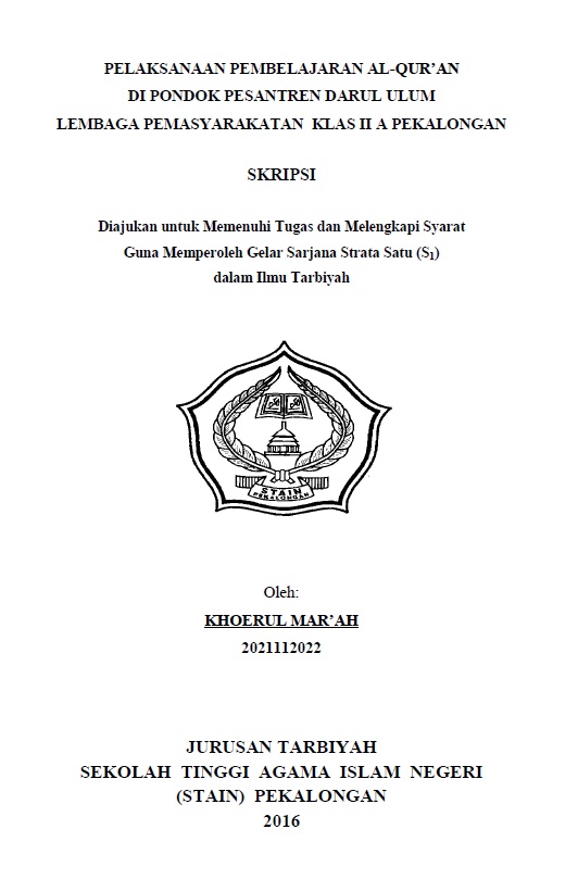 Pelaksanaan Pembelajaran Al Quran di Pondok Pesantren Darul Ulum Lembaga Pemasyarakatan Klas II A Pekalongan