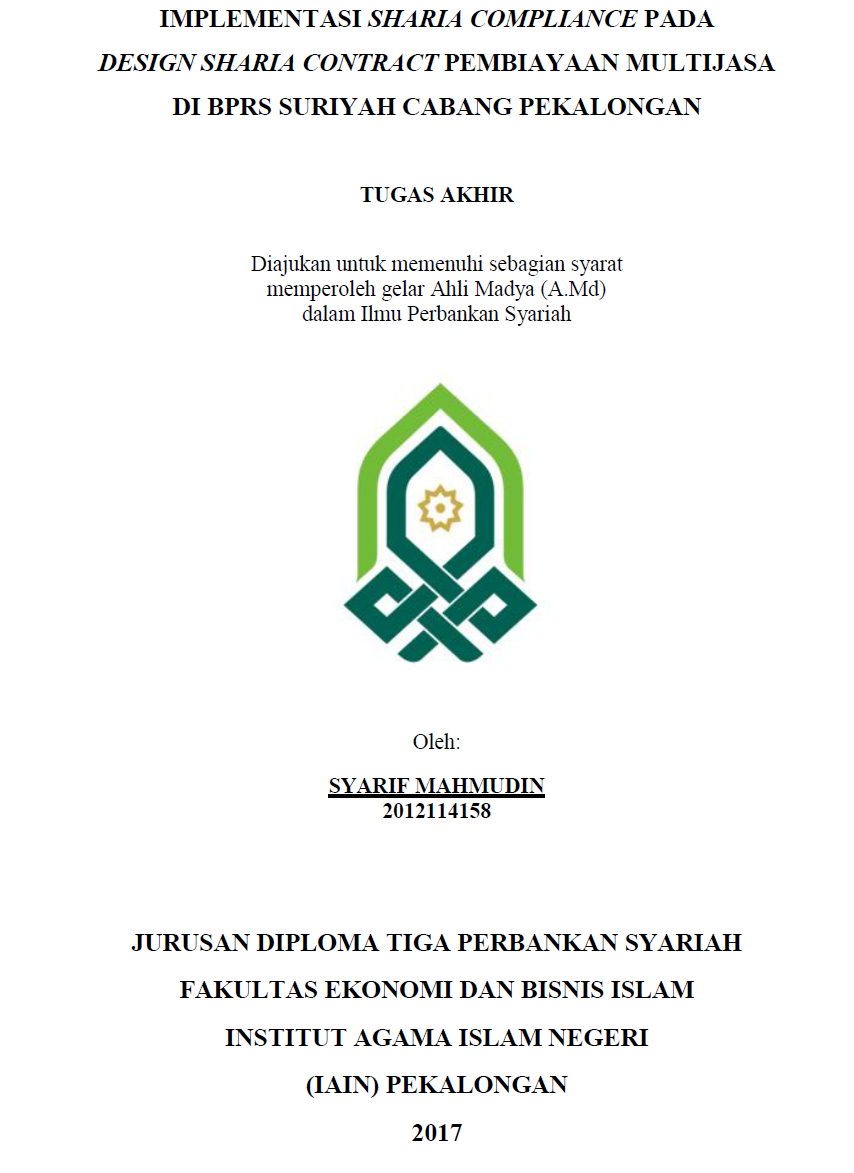 Implementasi Sharia Compliance Pada Design Sharia Contract Pembiayaan Multijasa Di BPRS Suriyah Cabang Pekalongan