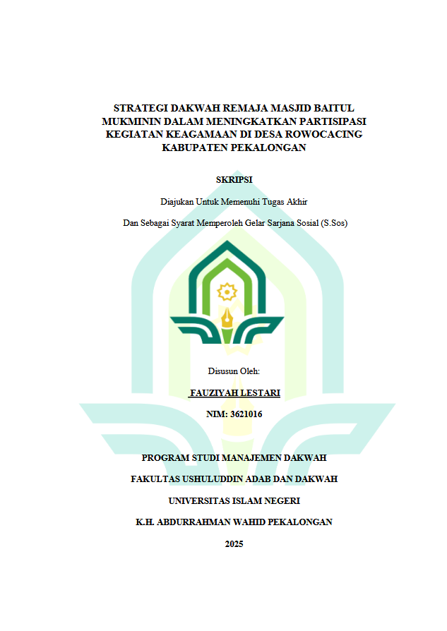 Image of Strategi Dakwah Remaja Masjid Baitul Mukminin Dalam Meningkatkan Partisipasi Kegiatan Keagamaan Di Desa Rowocacing Kabupaten Pekalongan