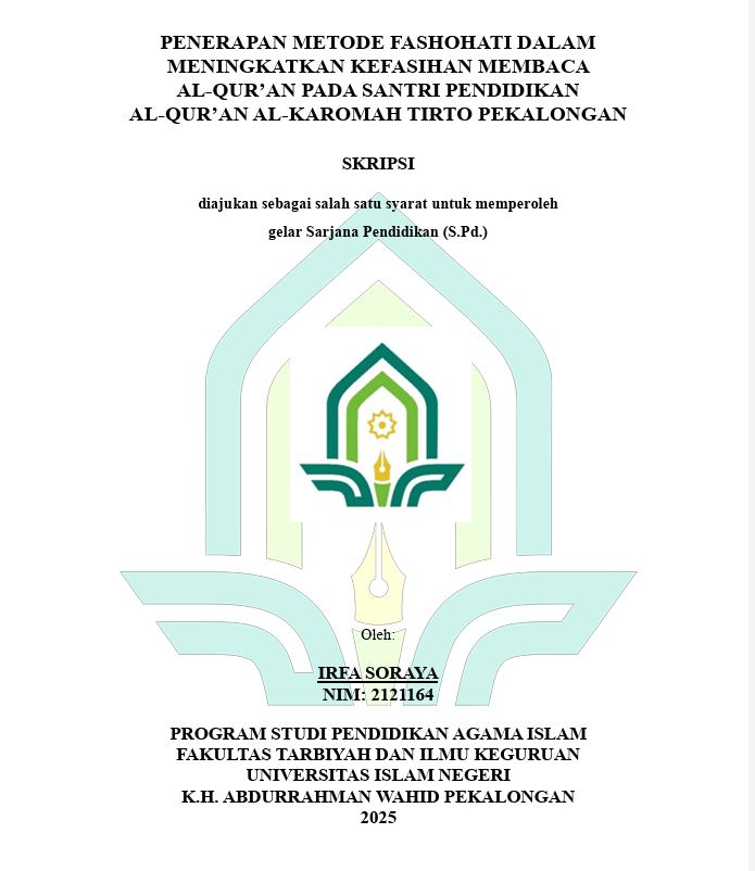 Image of Penerapan Metode Fashohati Dalam Meningkatkan Kefasihan Mmebaca Al-Qur'an Pada Santri Pendidikan Al-Qur'an Al-Karomah Tirto Pekalongan