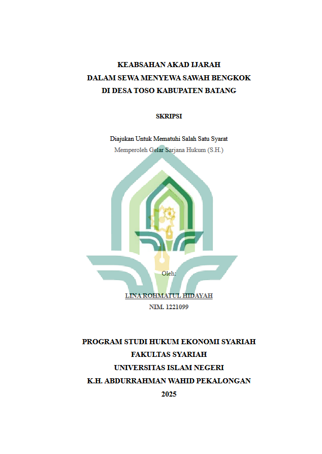 Image of ﻿Keabsahan Akad Ijarah Dalam Sewa Menyewa Sawah Bengkok Di Desa Toso Kabupaten Batang