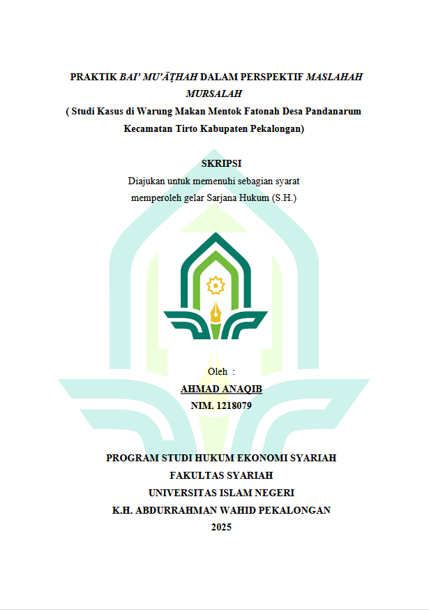 Image of Praktik Bai' Mu'athah Dalam Perspektif Maslahah Mursalah (Studi Kasus Di Warung Makan Mentok Fatonah Desa Pandanarum Kecamatan Tirto Kabupaten Pekalongan)