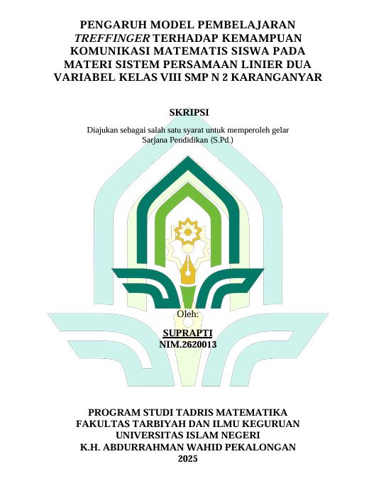 Image of Pengaruh Model Pembelajaran Treffinger Terhadap Kemampuan Komunikasi Matematis Siswa Pada Materi Sistem Persamaan Linier Dua Variabel Kelas VIII SMP N 2 Karanganyar