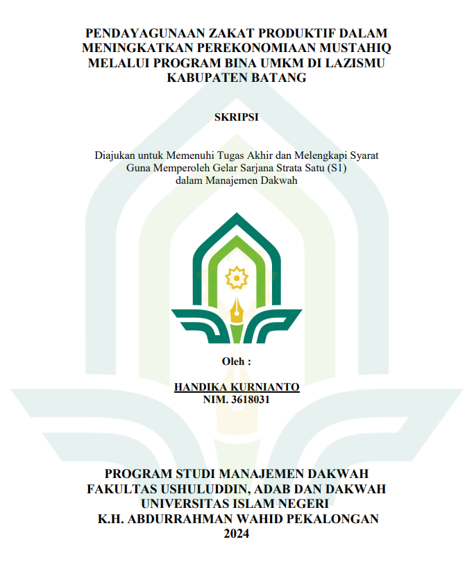 Image of Pendayagunaan Zakat Produktif Dalam Meningkatkan Perekonomian Mustahiq Melalui Program Bina UMKM Di Lazismu Kabupaten Batang
