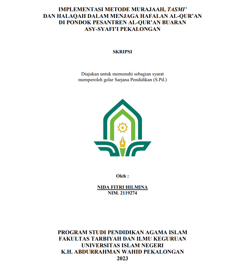 Image of Implementasi Metode Murajaah, Tasmi' Dan Halaqah Dalam Menjaga Hafalan Al-Qur'an Buaran Asy-Syafi'I Pekalongan