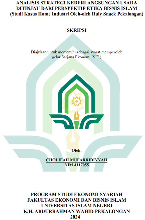 Image of Analisis Strategi Keberlangsungan Usaha Ditinjau Dari Perspektif Etika Bisnis Islam (Studi kasus Home Industri Oleh-oleh Ruly Snack Pekalongan)