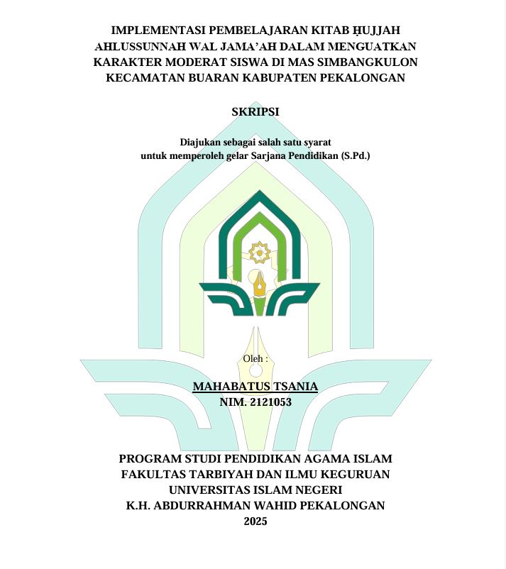Image of Implementasi Pembelajaran Kitab Hujjah Ahlussunnah Wal Jama'ah Dalam Menguatkan Karakter Moderat Siswa Di MAS Simbangkulon Kecamatan Buaran Kabupaten Pekalongan