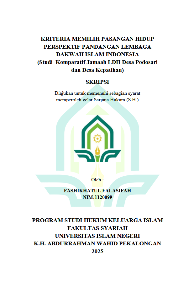 Image of Kriteria Memilih Pasangan Hidup Perspektif Pandangan Lembaga Dakwah Islam Indonesia (Studi Komparatif Jamaah LDII Desa Podosari Dan Desa Kepatihan )