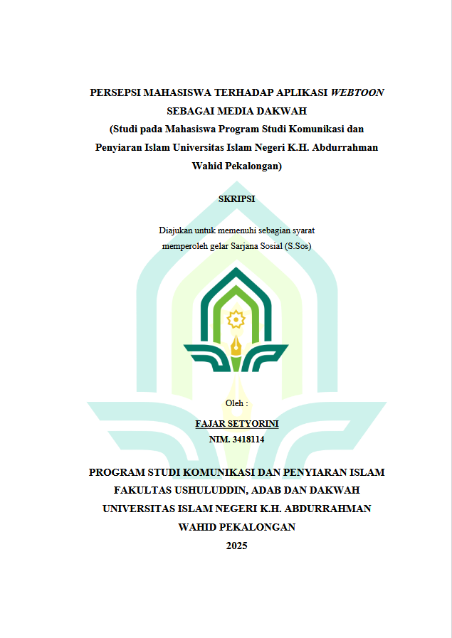 Image of Persepsi Mahasiswa Terhadap Aplikasi Webtoon Sebagai Media Dakwah (Studi pada Mahasiswa Program Studi Komunikasi Dan Penyiaran Islam Universitas Islam Negeri K.H. Abdurrahman Wahid Pekalongan)
