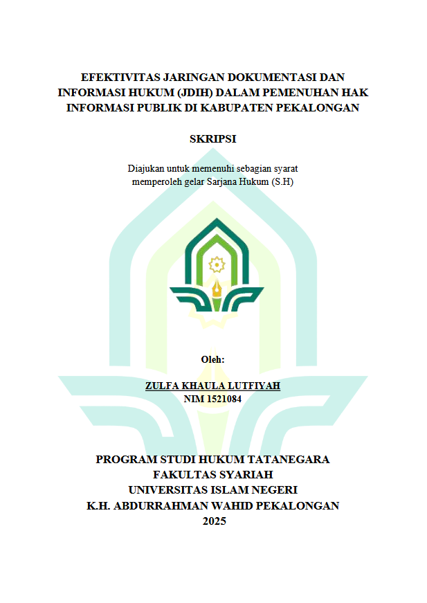 Image of Efektivitas Jaringan Dokumentasi Dan Informasi Hukum (JDIH) Dalam Pemenuhan Hak Informasi Publik Di Kabupaten Pekalongan