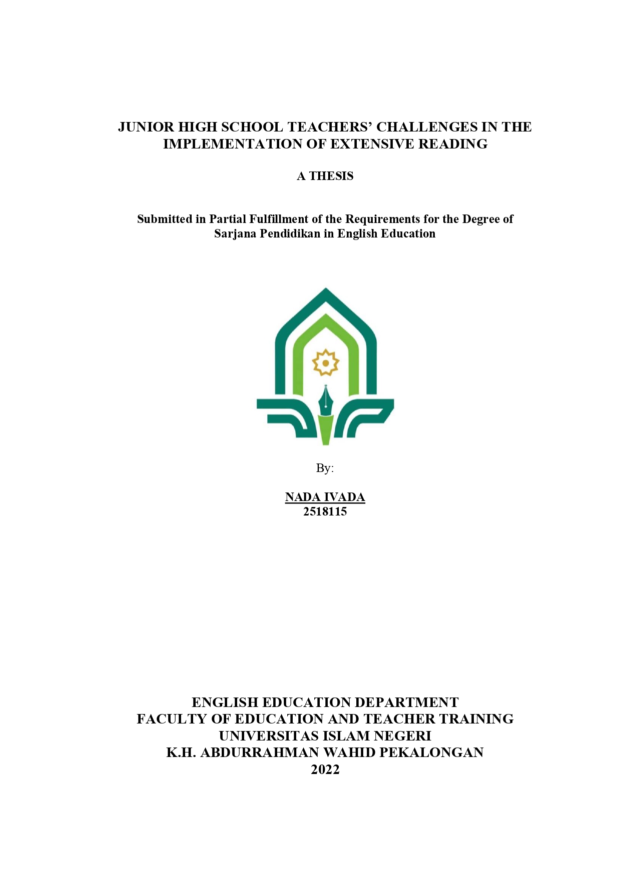 Image of Junior High School Teachers' Challenges in The Implementation of Extensive Reading