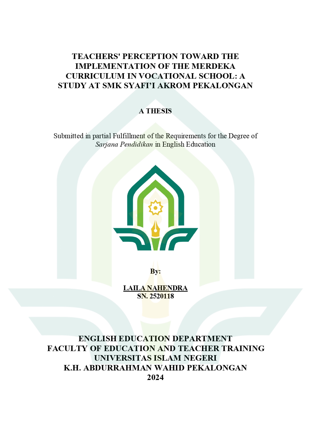 Image of Teachers' perception Toward The Implementation Of The Merdeka Curriculum In Vocational School : A Study At SMK Syafi'I Akrom Pekalongan