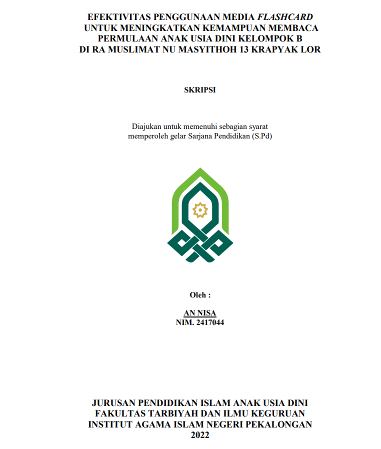 Image of Efektivitas Penggunaan Media Flashcard Untuk Meningkatkan Kemampuan Membaca Permulaan Anak Usia Dini Kelompok B Di RA Muslimat NU Masyithoh 13 Krapyak Lor