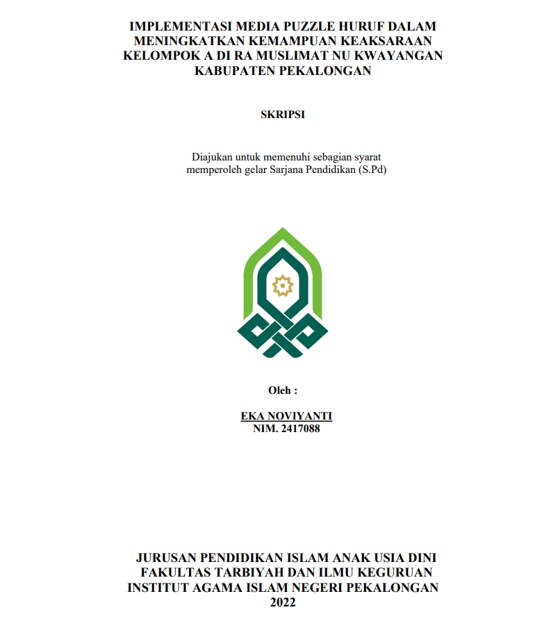 Image of Implementasi Media Puzzle Huruf Dalam Meningkatkan Kemampuan Keaksaraan Kelompok A di RA Muslimat NU Kwayangan Kabupaten Pekalongan