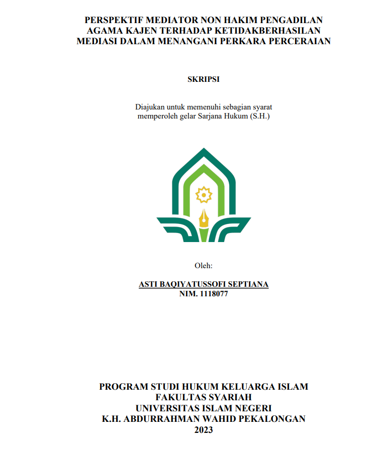 Image of Perspektif Mediator Non Hakim Pengadilan Agama Kajen terhadap Ketidakberhasilan Mediasi dalam Menangani Perkara Perceraian