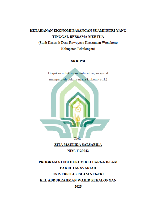 Image of Ketahanan Ekonomi Pasangan Suami Istri Yang Tinggal Bersama Mertua (Studi Kasus Di Desa Rowoyoso Kecamatan Wonokerto Kabupaten Pekalongan)