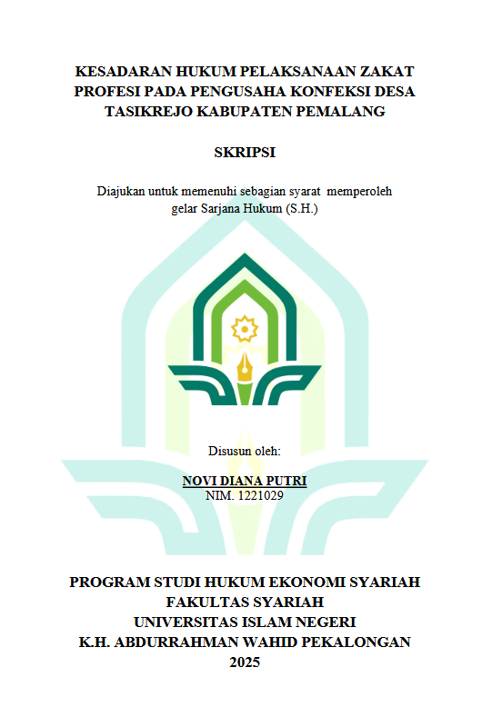 Image of ﻿Kesadaran Hukum Pelaksanaan Zakat Profesi Pada Pengusaha Konfeksi Desa Tasikrejo Kabupaten Pemalang