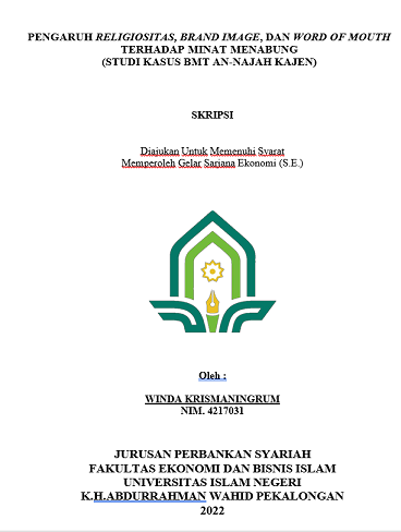 Image of Pengaruh Religiusitas, Brand Image, dan Word of Mouth Terhadap Minat Menabung (Studi Kasus BMT An-Najah Kajen)